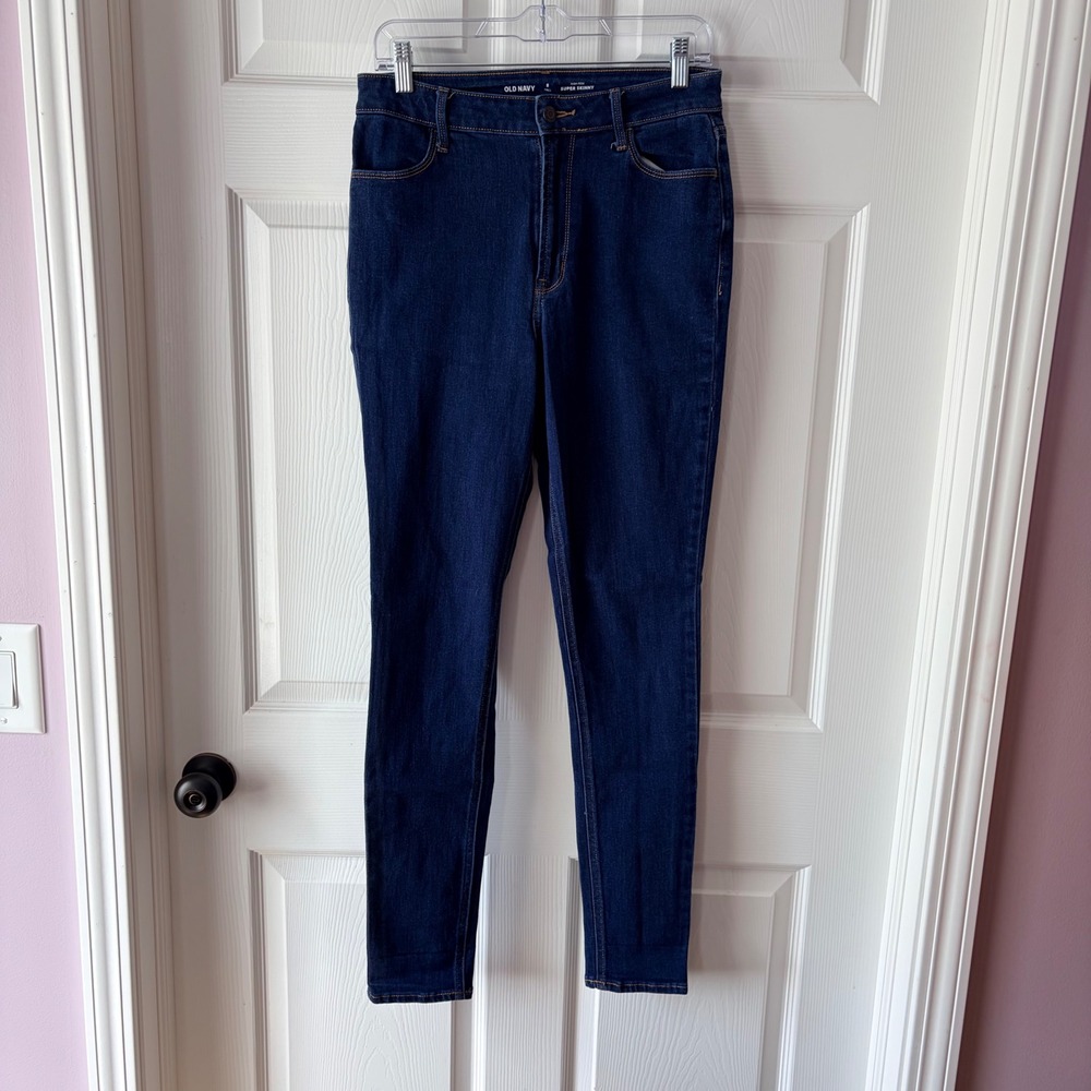 Old Navy Womens 8 Tall High Rise Super Skinny Jeans Dark Wash Blue Denim Stretch
